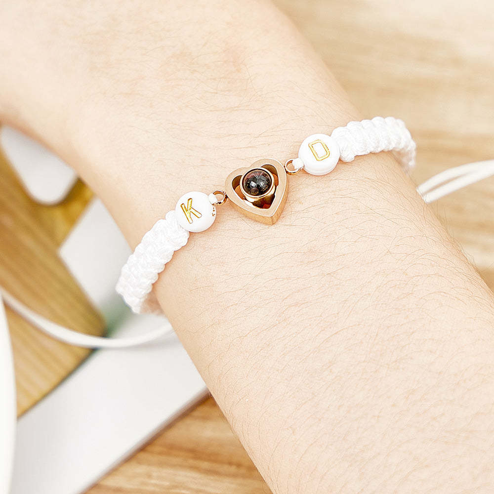 Bracelet De Projection De Photo Tressé Personnalisé, Corde En Queue De Poisson, Bracelet De Couple, Cadeaux Pour Amoureux - votrecollierprenomfr