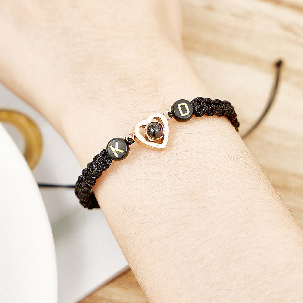Bracelet De Projection De Photo Tressé Personnalisé, Corde En Queue De Poisson, Bracelet De Couple, Cadeaux Pour Amoureux - votrecollierprenomfr
