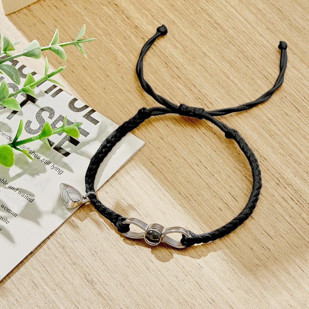 Bracelet De Projection De Photo Personnalisé, Bracelet Magnétique En Cœur Tissé, Cadeau Pour Couple - votrecollierprenomfr