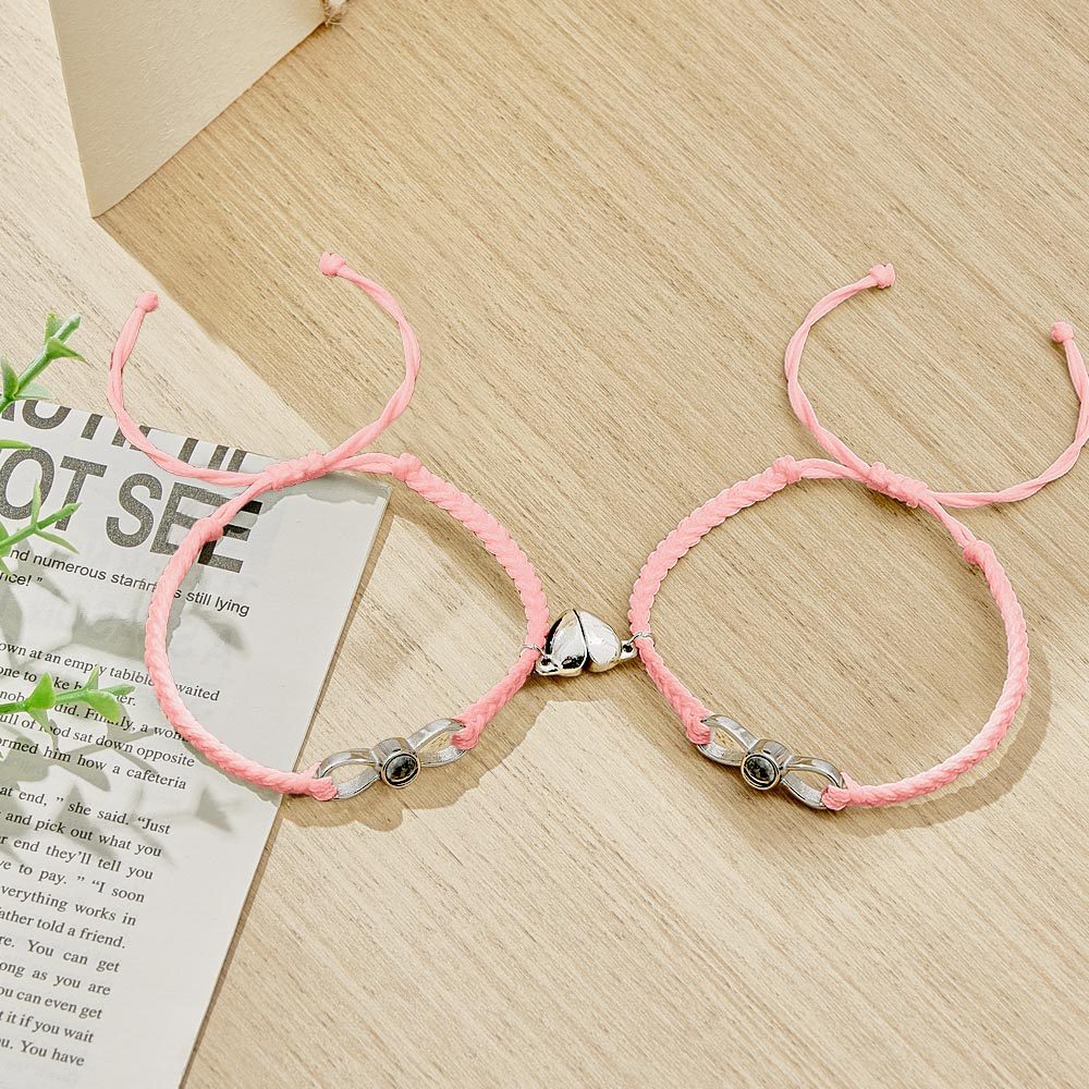 Bracelet De Projection De Photo Personnalisé, Bracelet Magnétique En Cœur Tissé, Cadeau Pour Couple - votrecollierprenomfr