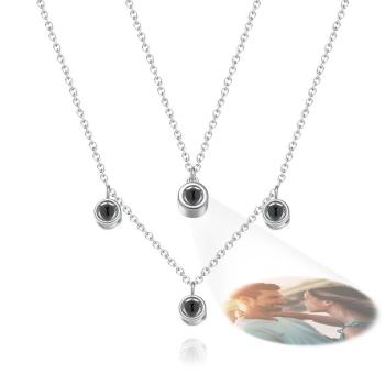 Collier Photo Double Chaîne, Collier De Projection Personnalisé, Cadeau Pour Femmes - votrecollierprenomfr