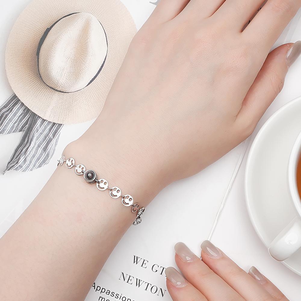 Bracelet De Projection Personnalisé, Chaîne Smiley, Cadeau D'amour Pour Couple - votrecollierprenomfr