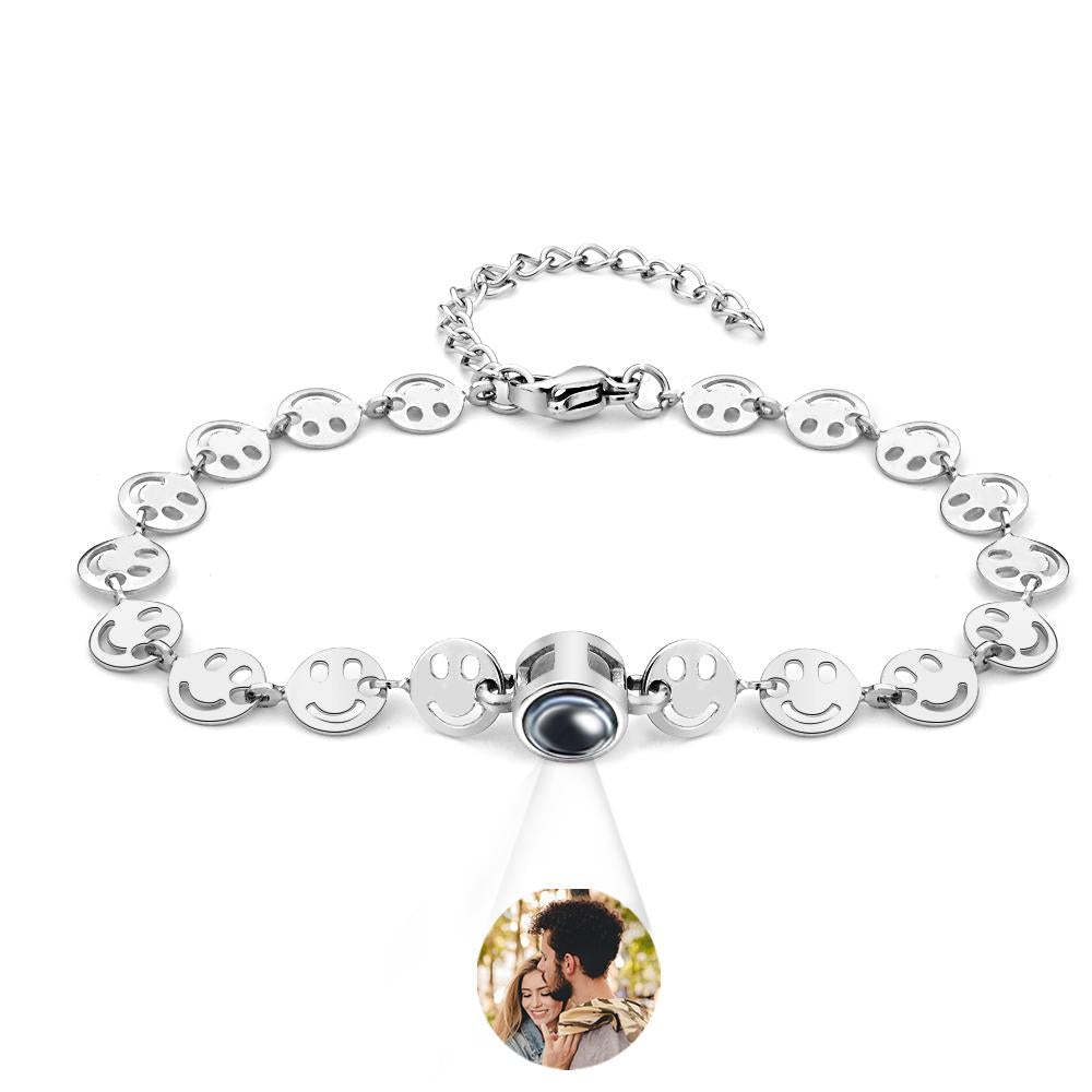 Bracelet De Projection Personnalisé, Chaîne Smiley, Cadeau D'amour Pour Couple - votrecollierprenomfr
