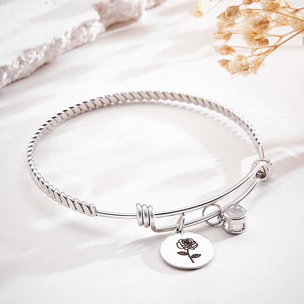 Bracelet De Projection Personnalisé Fleur D'anniversaire Cadeau De Saint Valentin - votrecollierprenomfr