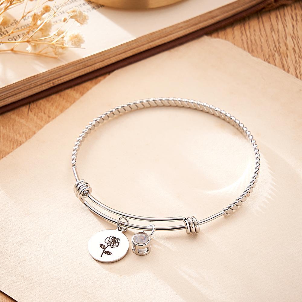 Bracelet De Projection Personnalisé Fleur D'anniversaire Cadeau De Saint Valentin - votrecollierprenomfr