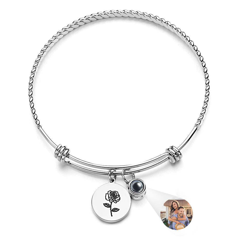 Bracelet De Projection Personnalisé Fleur D'anniversaire Cadeau De Saint Valentin - votrecollierprenomfr
