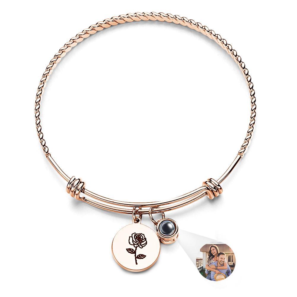 Bracelet De Projection Personnalisé Fleur D'anniversaire Cadeau De Saint Valentin - votrecollierprenomfr