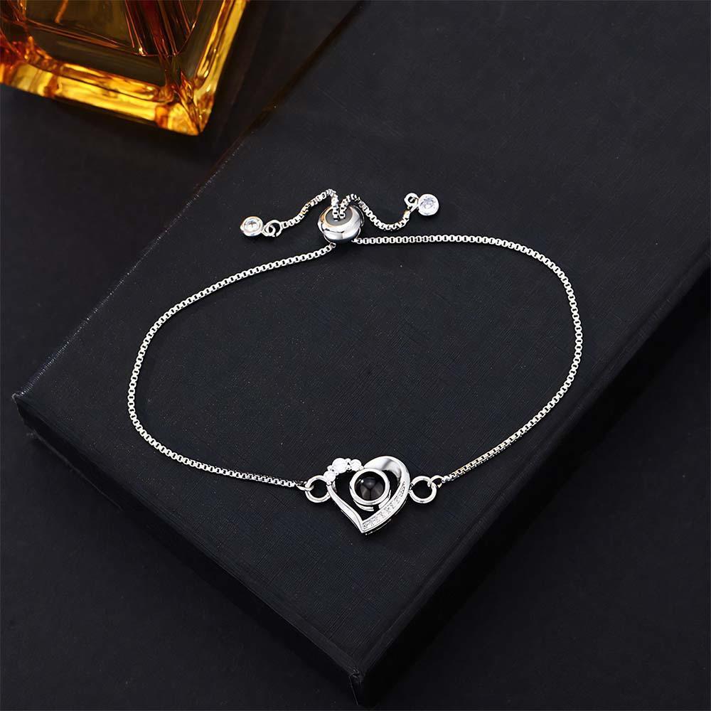 Bracelet De Projection Personnalisé Diamant Coeur Cadeau Romantique - votrecollierprenomfr