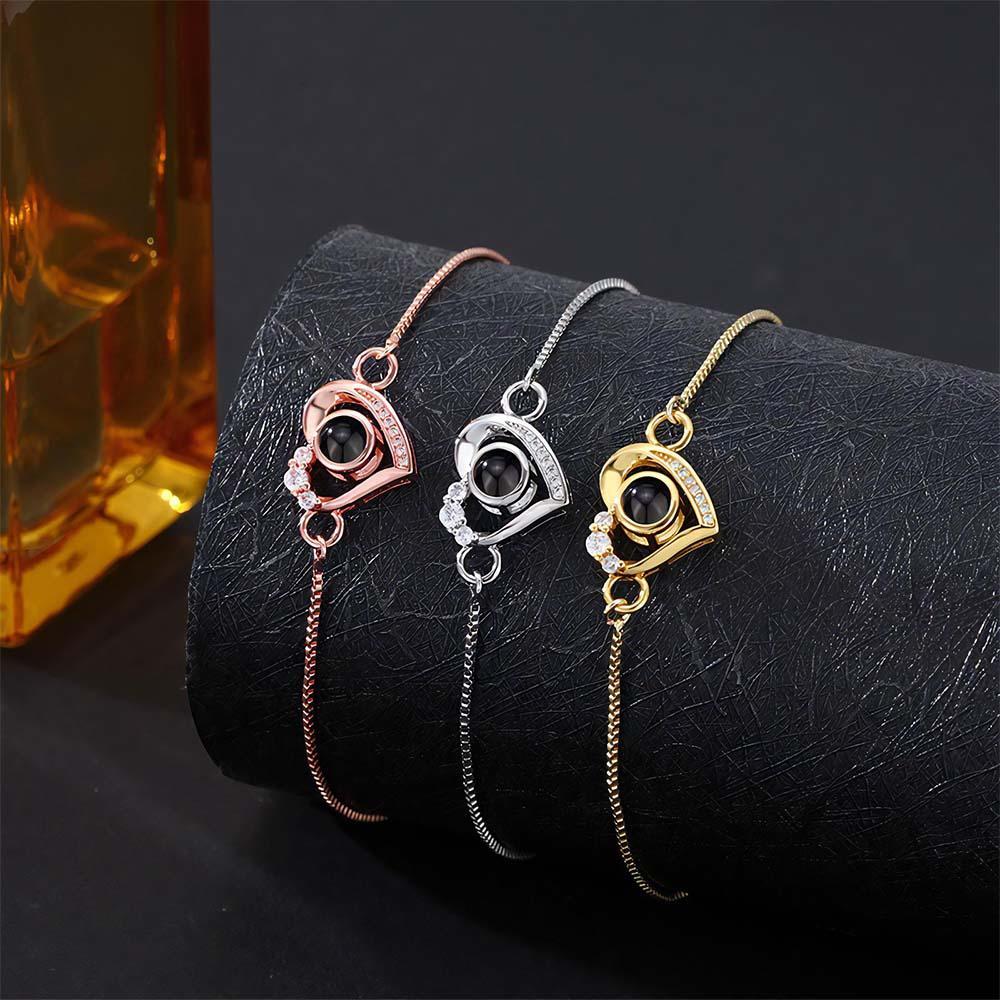 Bracelet De Projection Personnalisé Diamant Coeur Cadeau Romantique - votrecollierprenomfr