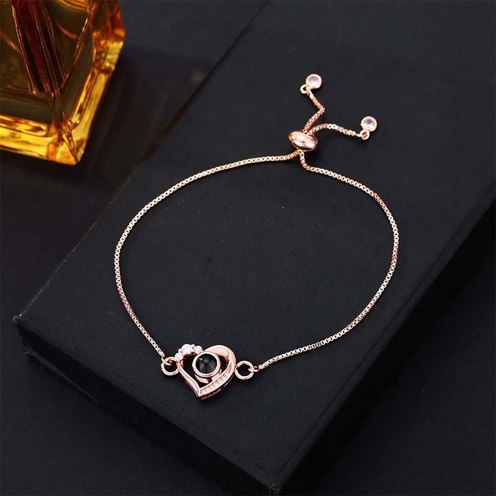 Bracelet De Projection Personnalisé Diamant Coeur Cadeau Romantique - votrecollierprenomfr