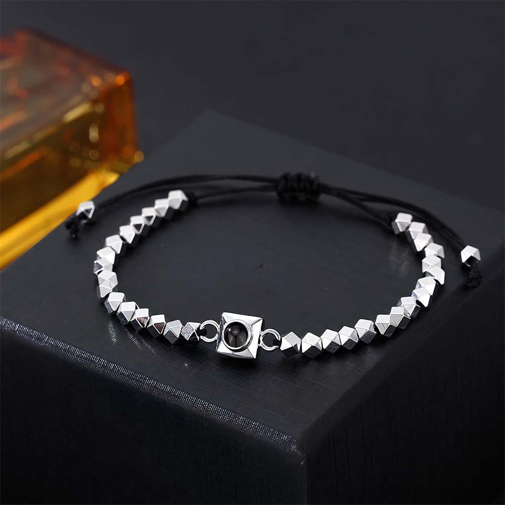 Bracelet De Projection Carré Personnalisé, Perles De Forme Spéciale, Cadeau Pour Lui - votrecollierprenomfr