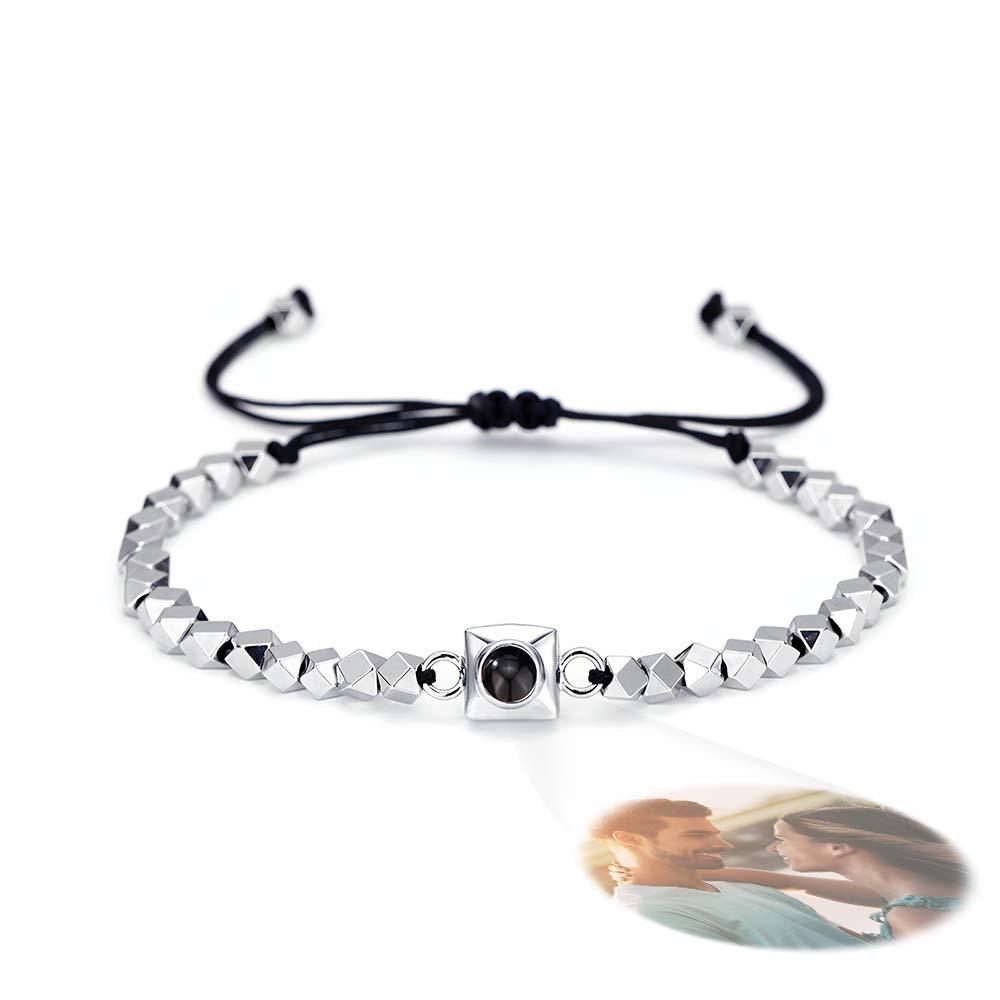 Bracelet De Projection Carré Personnalisé, Perles De Forme Spéciale, Cadeau Pour Lui - votrecollierprenomfr
