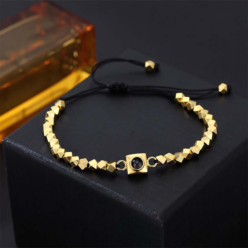 Bracelet De Projection Carré Personnalisé, Perles De Forme Spéciale, Cadeau Pour Lui - votrecollierprenomfr