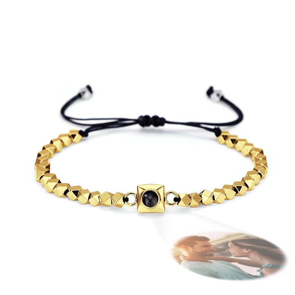 Bracelet De Projection Carré Personnalisé, Perles De Forme Spéciale, Cadeau Pour Lui - votrecollierprenomfr