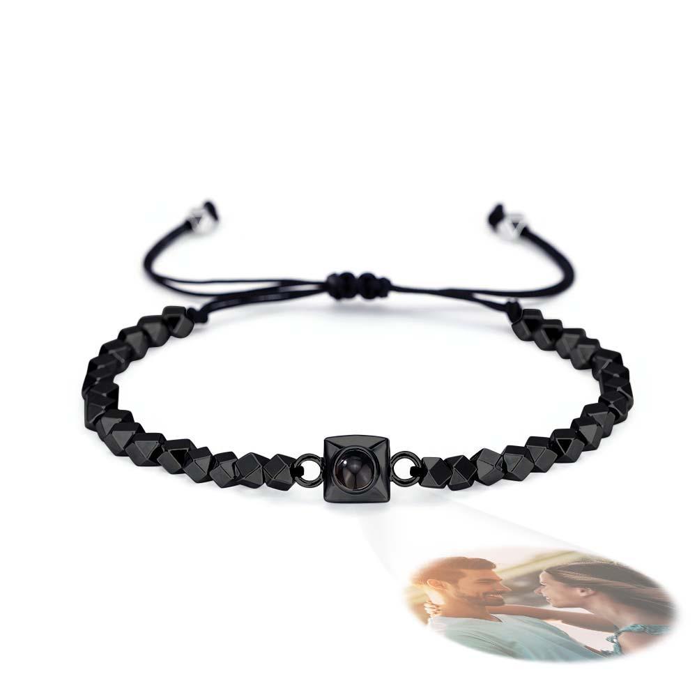 Bracelet De Projection Carré Personnalisé, Perles De Forme Spéciale, Cadeau Pour Lui - votrecollierprenomfr