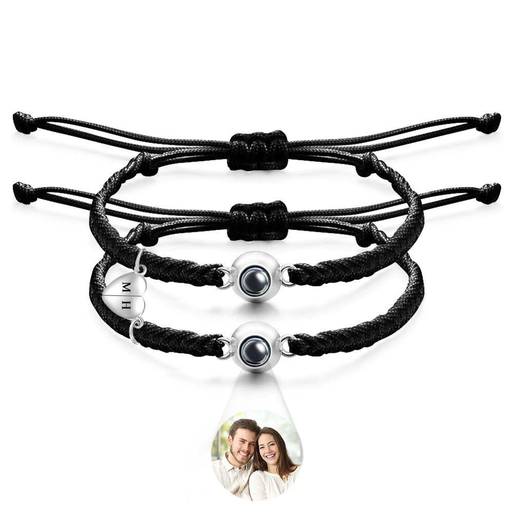 Bracelet De Projection Personnalisé, Lettre Personnalisée, Cœur Tissé, Cadeau De Couple Magnétique - votrecollierprenomfr