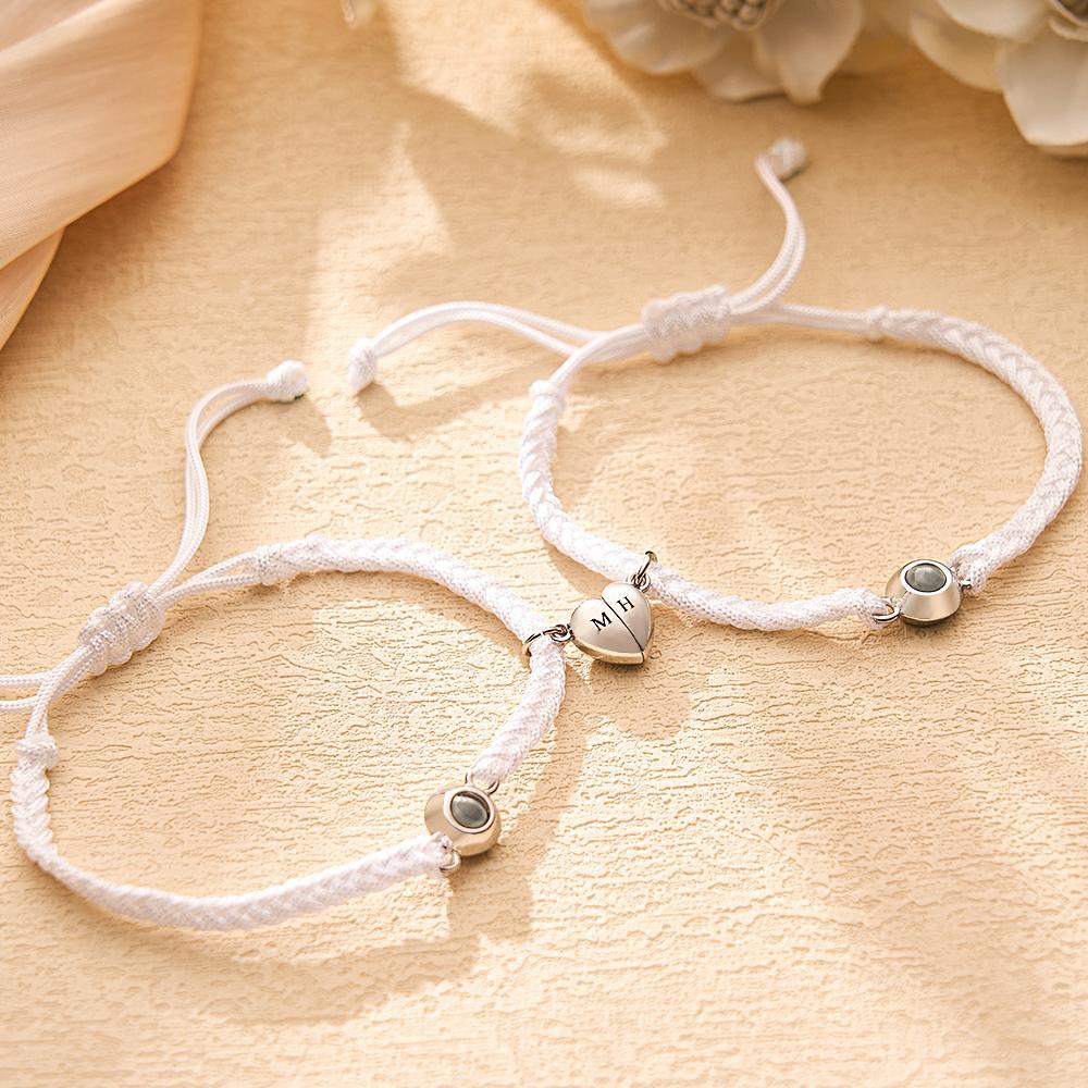 Bracelet De Projection Personnalisé, Lettre Personnalisée, Cœur Tissé, Cadeau De Couple Magnétique - votrecollierprenomfr