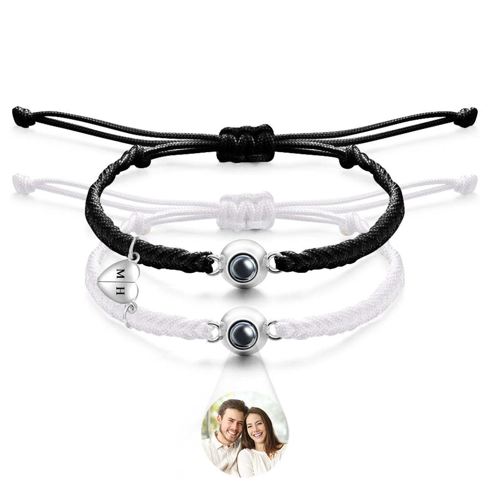 Bracelet De Projection Personnalisé, Lettre Personnalisée, Cœur Tissé, Cadeau De Couple Magnétique - votrecollierprenomfr