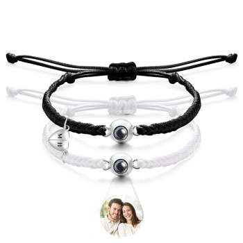 Bracelet De Projection Personnalisé, Lettre Personnalisée, Cœur Tissé, Cadeau De Couple Magnétique - votrecollierprenomfr