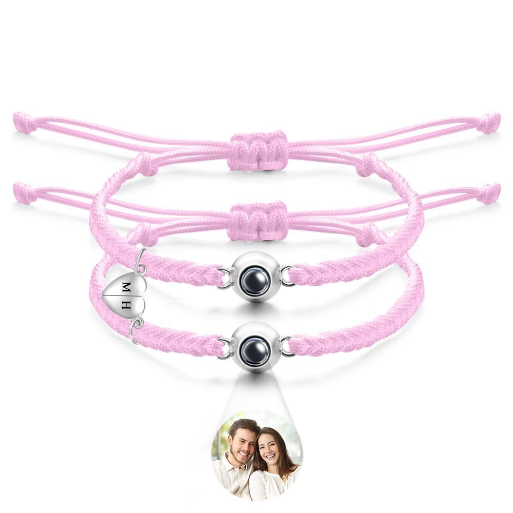 Bracelet De Projection Personnalisé, Lettre Personnalisée, Cœur Tissé, Cadeau De Couple Magnétique - votrecollierprenomfr