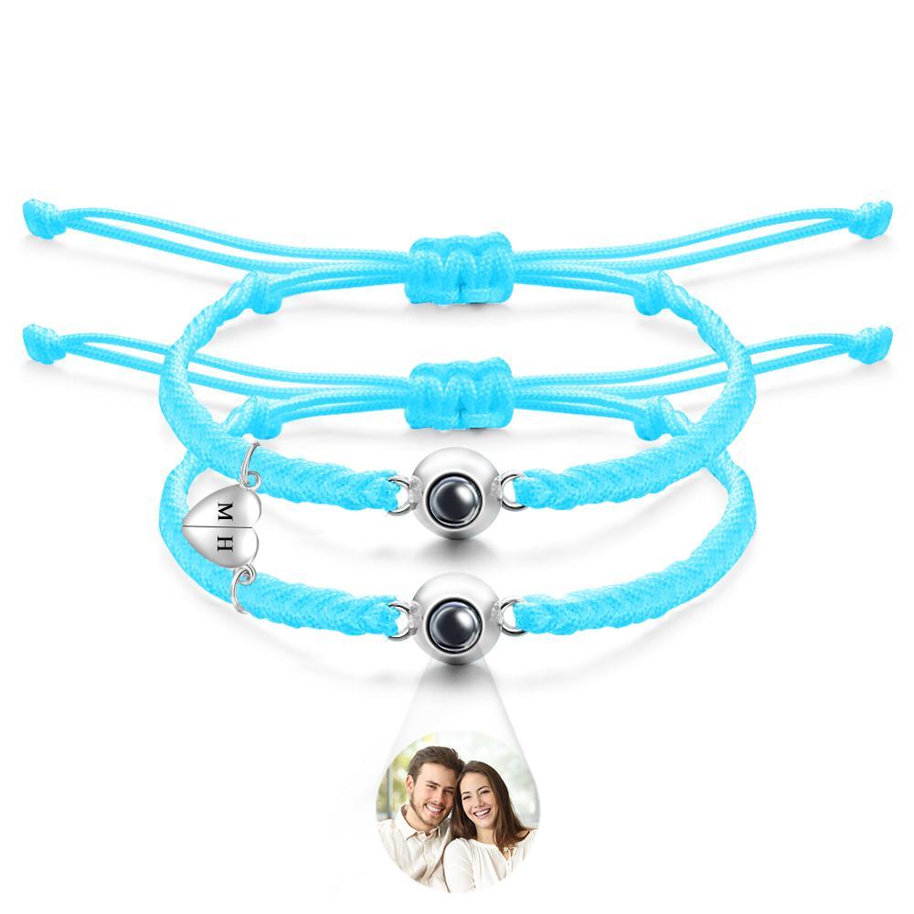 Bracelet De Projection Personnalisé, Lettre Personnalisée, Cœur Tissé, Cadeau De Couple Magnétique - votrecollierprenomfr