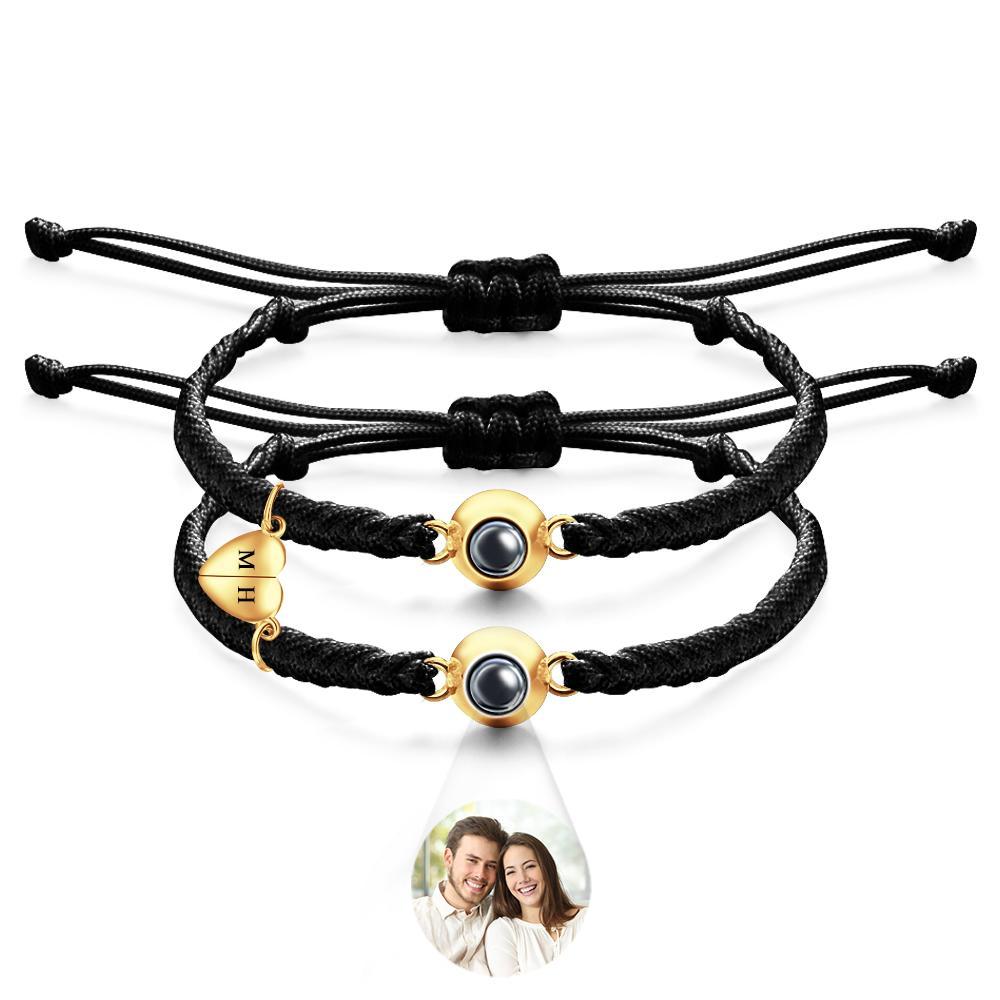 Bracelet De Projection Personnalisé, Lettre Personnalisée, Cœur Tissé, Cadeau De Couple Magnétique - votrecollierprenomfr