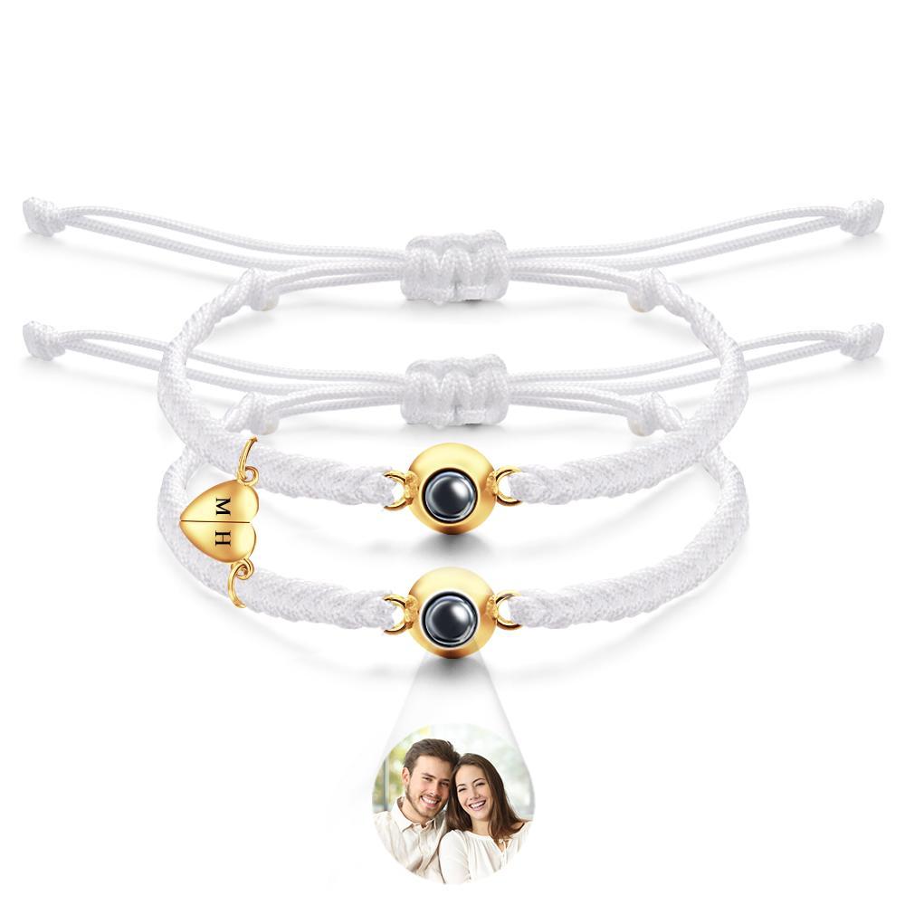 Bracelet De Projection Personnalisé, Lettre Personnalisée, Cœur Tissé, Cadeau De Couple Magnétique - votrecollierprenomfr