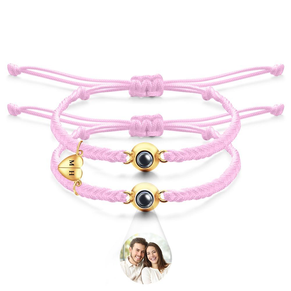 Bracelet De Projection Personnalisé, Lettre Personnalisée, Cœur Tissé, Cadeau De Couple Magnétique - votrecollierprenomfr