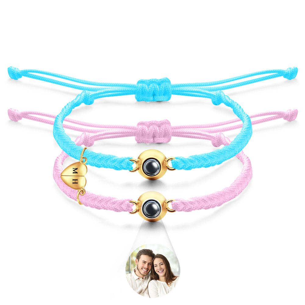 Bracelet De Projection Personnalisé, Lettre Personnalisée, Cœur Tissé, Cadeau De Couple Magnétique - votrecollierprenomfr