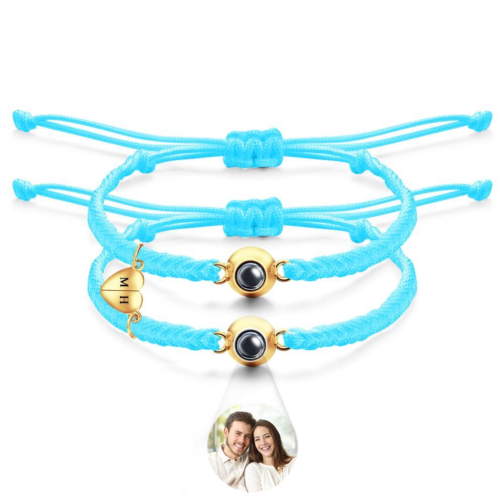 Bracelet De Projection Personnalisé, Lettre Personnalisée, Cœur Tissé, Cadeau De Couple Magnétique - votrecollierprenomfr