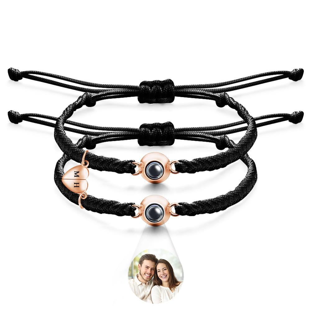 Bracelet De Projection Personnalisé, Lettre Personnalisée, Cœur Tissé, Cadeau De Couple Magnétique - votrecollierprenomfr