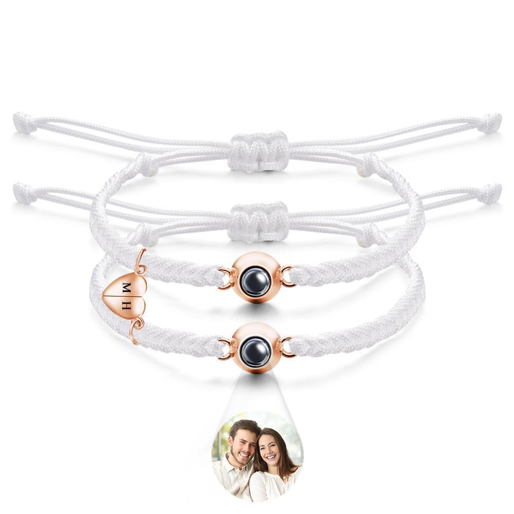 Bracelet De Projection Personnalisé, Lettre Personnalisée, Cœur Tissé, Cadeau De Couple Magnétique - votrecollierprenomfr