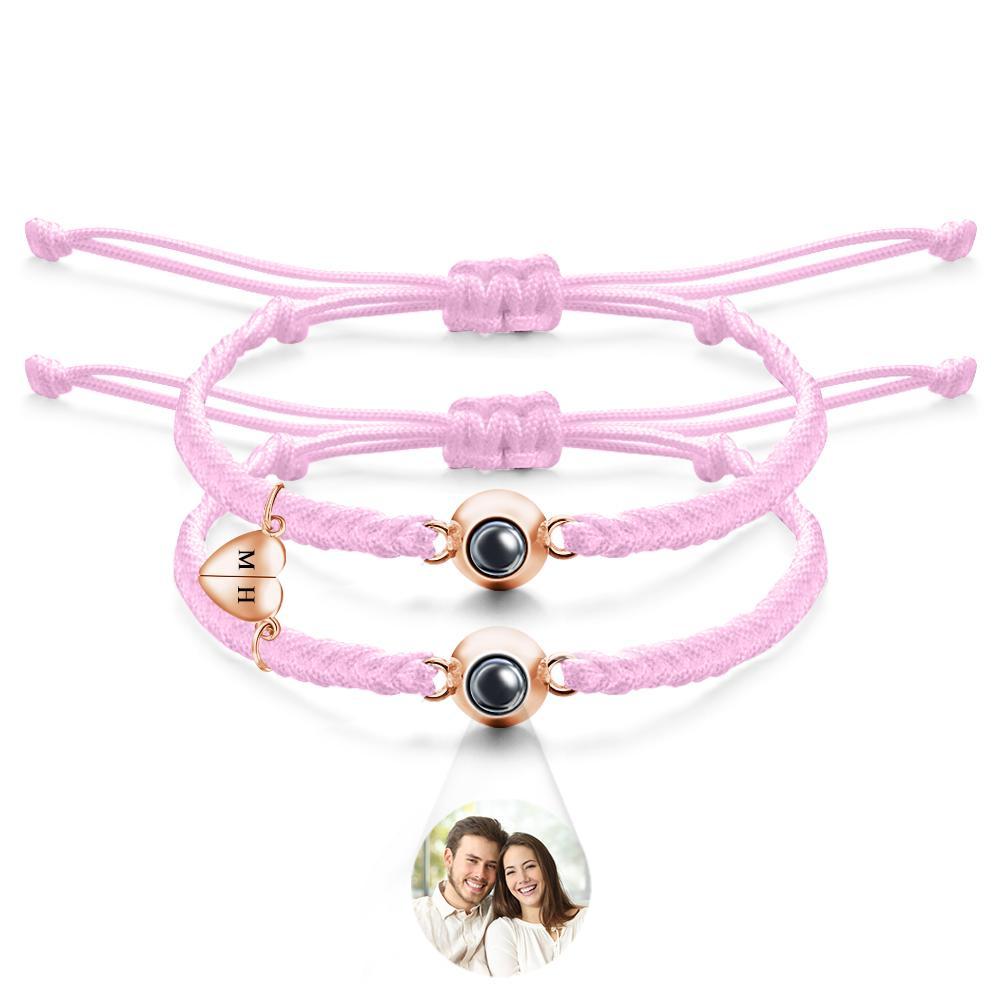 Bracelet De Projection Personnalisé, Lettre Personnalisée, Cœur Tissé, Cadeau De Couple Magnétique - votrecollierprenomfr