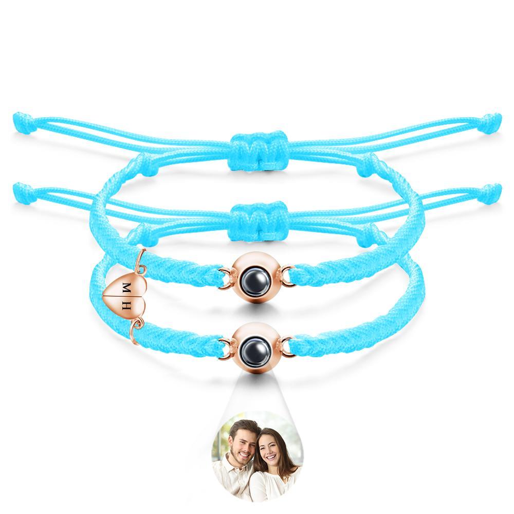 Bracelet De Projection Personnalisé, Lettre Personnalisée, Cœur Tissé, Cadeau De Couple Magnétique - votrecollierprenomfr
