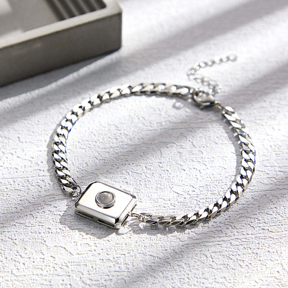 Bracelet De Projection Personnalisé Chaîne Cubaine Cadeau Simple Pour Hommes - votrecollierprenomfr