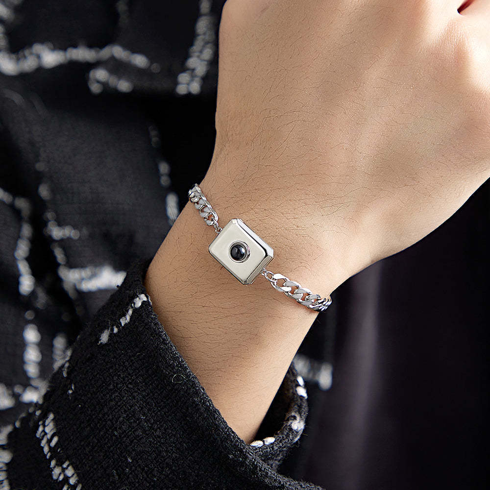 Bracelet De Projection Personnalisé Chaîne Cubaine Cadeau Simple Pour Hommes - votrecollierprenomfr