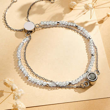 Bracelet Double Couche En Cristal De Projection De Photo Personnalisé - votrecollierprenomfr