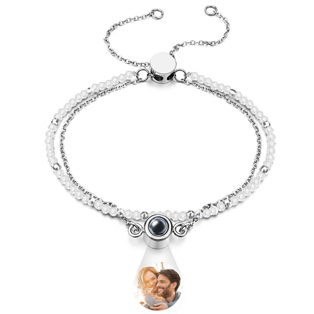 Bracelet Double Couche En Cristal De Projection De Photo Personnalisé - votrecollierprenomfr