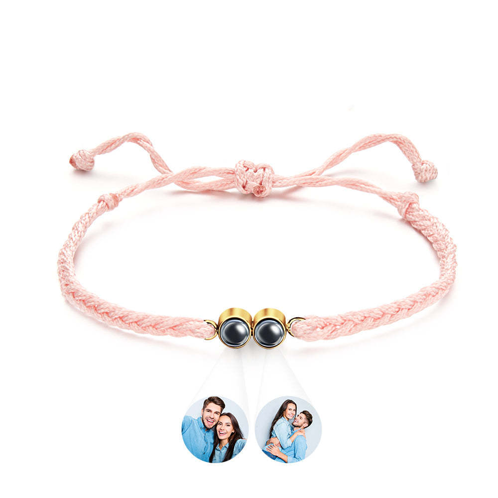 Bracelet Personnalisé Avec Image Projetée, Corde Tressée Multicolore, Deux Photos Personnalisées, Cadeau Simple - votrecollierprenomfr