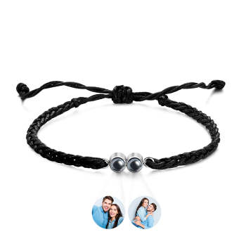 Bracelet Personnalisé Avec Image Projetée, Corde Tressée Multicolore, Deux Photos Personnalisées, Cadeau Simple - votrecollierprenomfr