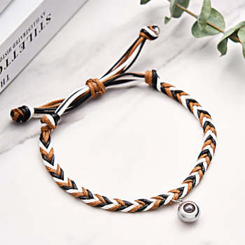 Bracelet Avec Image Projetée Personnalisée, Corde Torsadée Avec Pendentif Rond, Cadeau De Noël Chaud Pour Hommes - votrecollierprenomfr