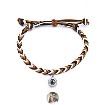 Bracelet Avec Image Projetée Personnalisée, Corde Torsadée Avec Pendentif Rond, Cadeau De Noël Chaud Pour Hommes - votrecollierprenomfr