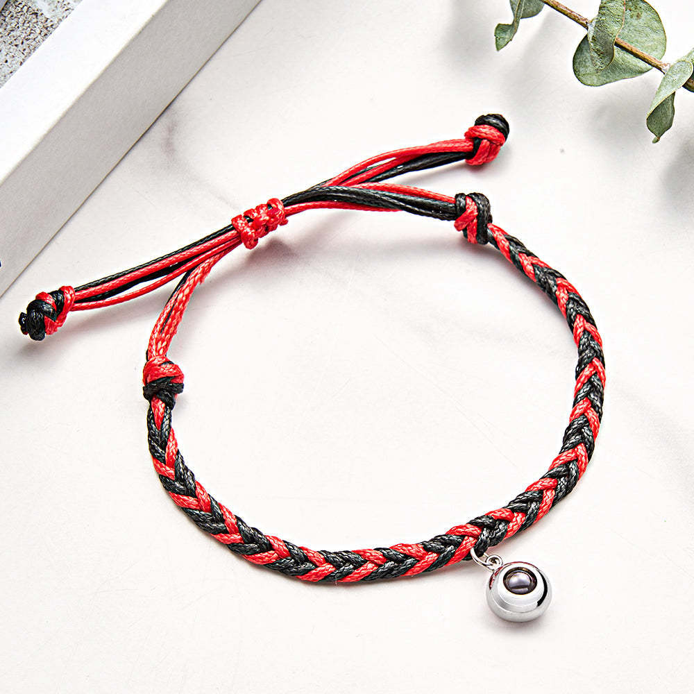 Bracelet Avec Image Projetée Personnalisée, Corde Torsadée Avec Pendentif Rond, Cadeau De Noël Chaud Pour Hommes - votrecollierprenomfr