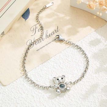 Bracelet En Argent Sterling À Projection De Photo Personnalisée Avec Ours En Peluche Fall In Love - votrecollierprenomfr
