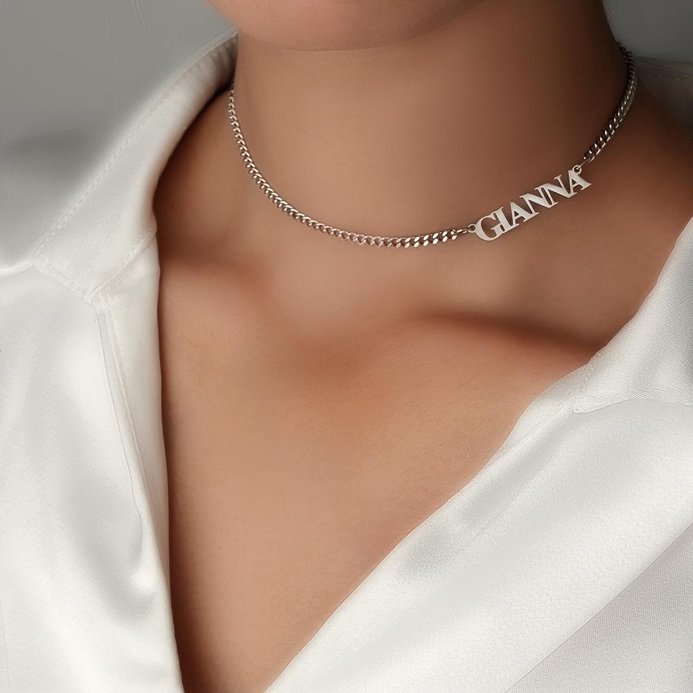 Collier Nom Minimaliste Incliné Personnalisé, Cadeau De Couple Délicat - votrecollierprenomfr