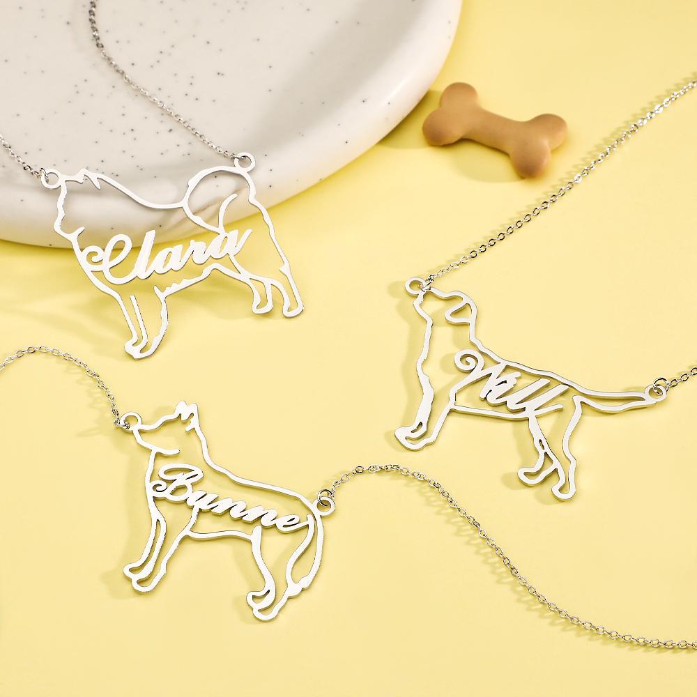 Collier Personnalisé Avec Nom De Contour De Chien, Cadeaux Commémoratifs Créatifs Pour Les Amoureux Des Chiens - votrecollierprenomfr