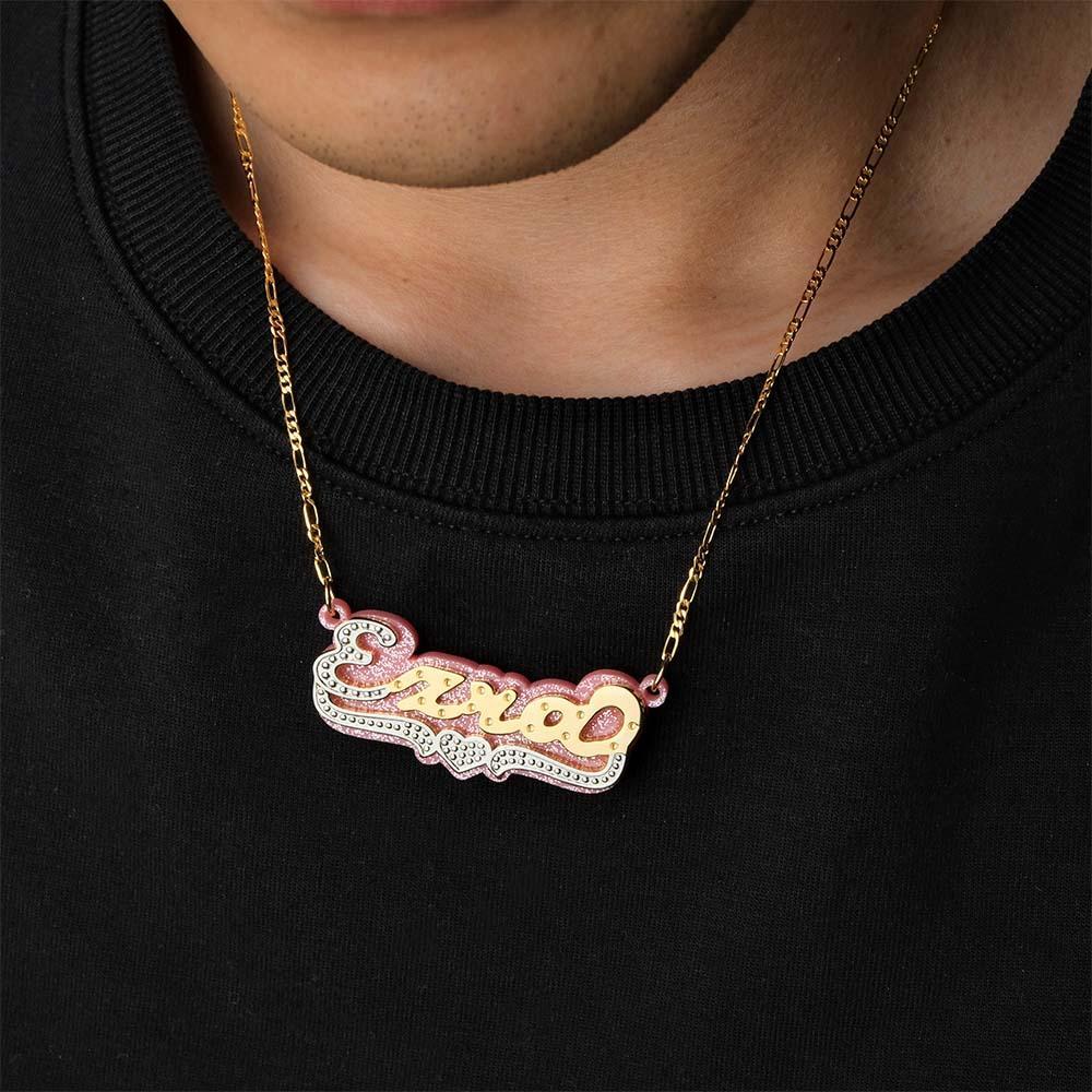 Collier Hip Hop Avec Nom Personnalisé, Décoration Colorée En Métal Scintillant Et Acrylique Pour Hommes - votrecollierprenomfr