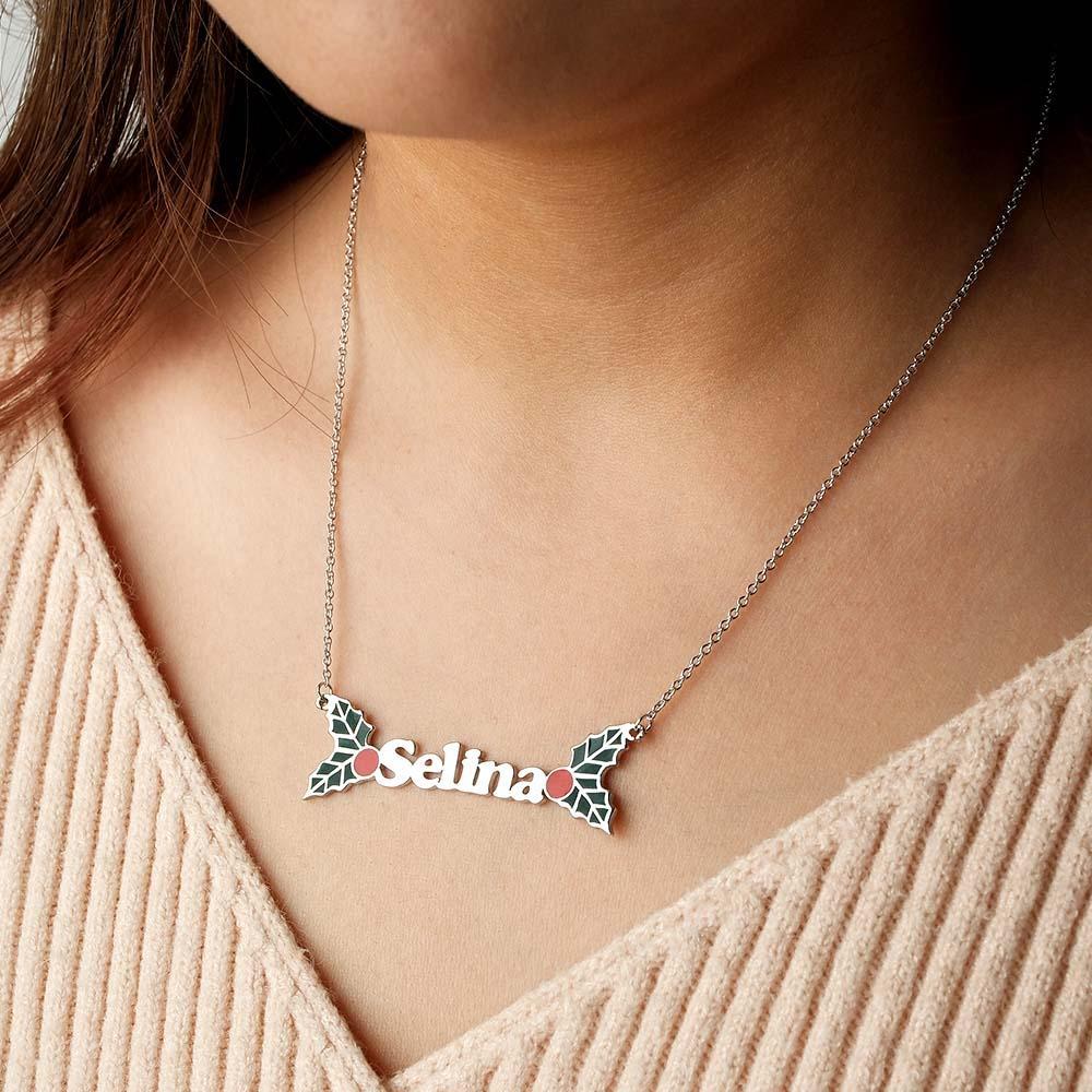 Collier Prénom Personnalisé Baies De Noël Cadeau Unique - votrecollierprenomfr
