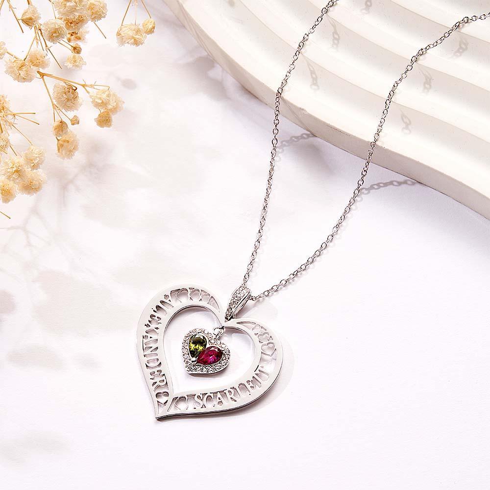 Collier Avec Pierre De Naissance Avec Nom, Pendentif En Forme De Cœur Creux, Bijoux Cadeaux Pour Femmes - votrecollierprenomfr