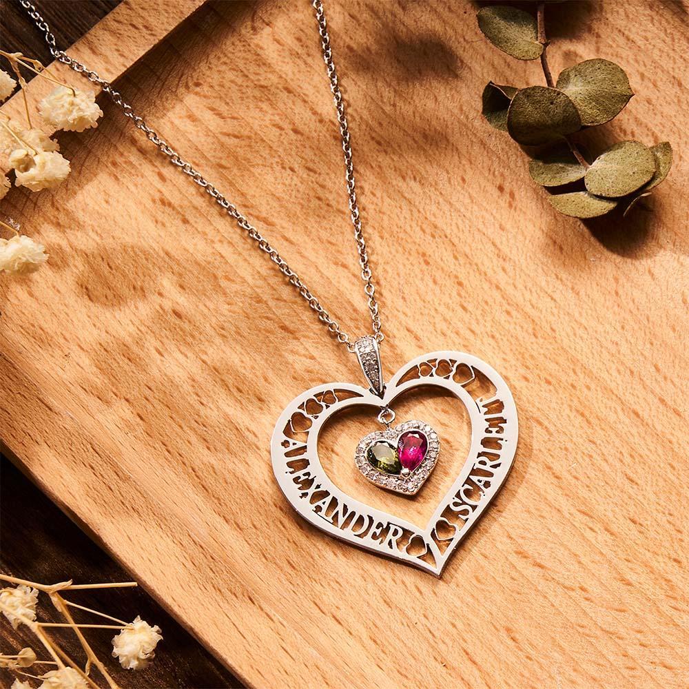 Collier Avec Pierre De Naissance Avec Nom, Pendentif En Forme De Cœur Creux, Bijoux Cadeaux Pour Femmes - votrecollierprenomfr